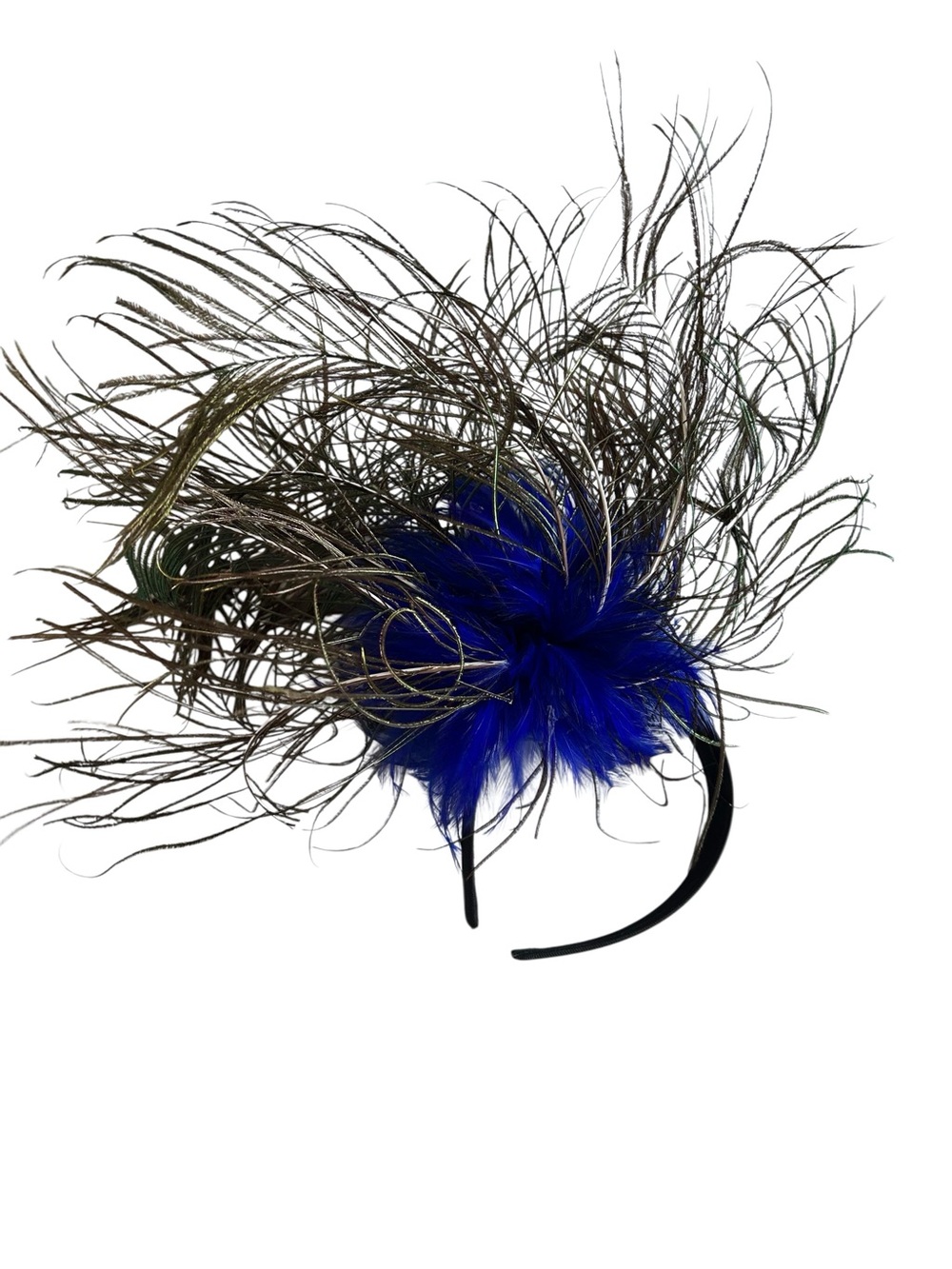 Source Unknown Royal Blue and Peacock Feather Headband Fascinator